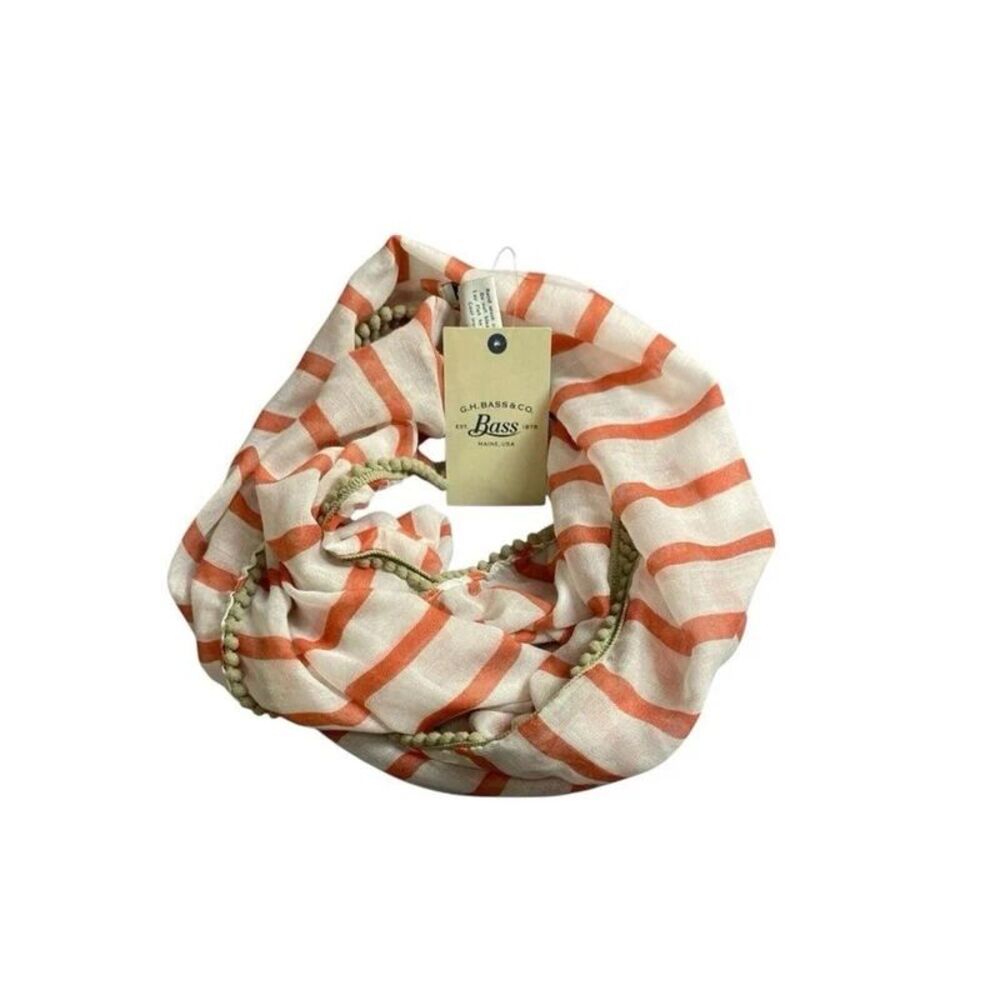 NWT G.H Bass &Co Womens Infinity Scarf White And Orange/coral Stripe